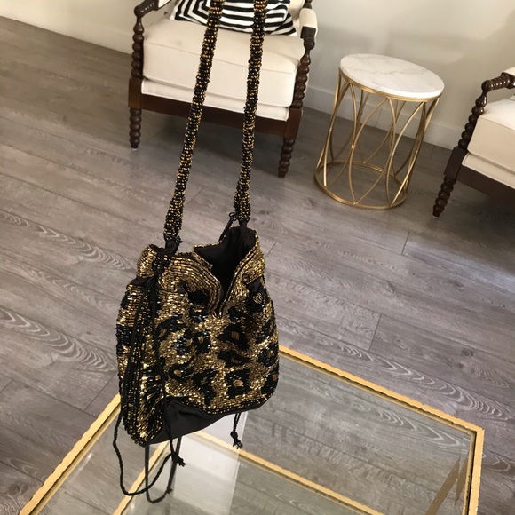 Zara Bohemian Beaded Bucket Bag New - Picture 6 of 8